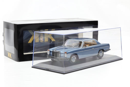 1:18 Mercedes-Benz 280C/8 Coupe W114 1969 metallic hellblau KK-Scale mit Vitrine