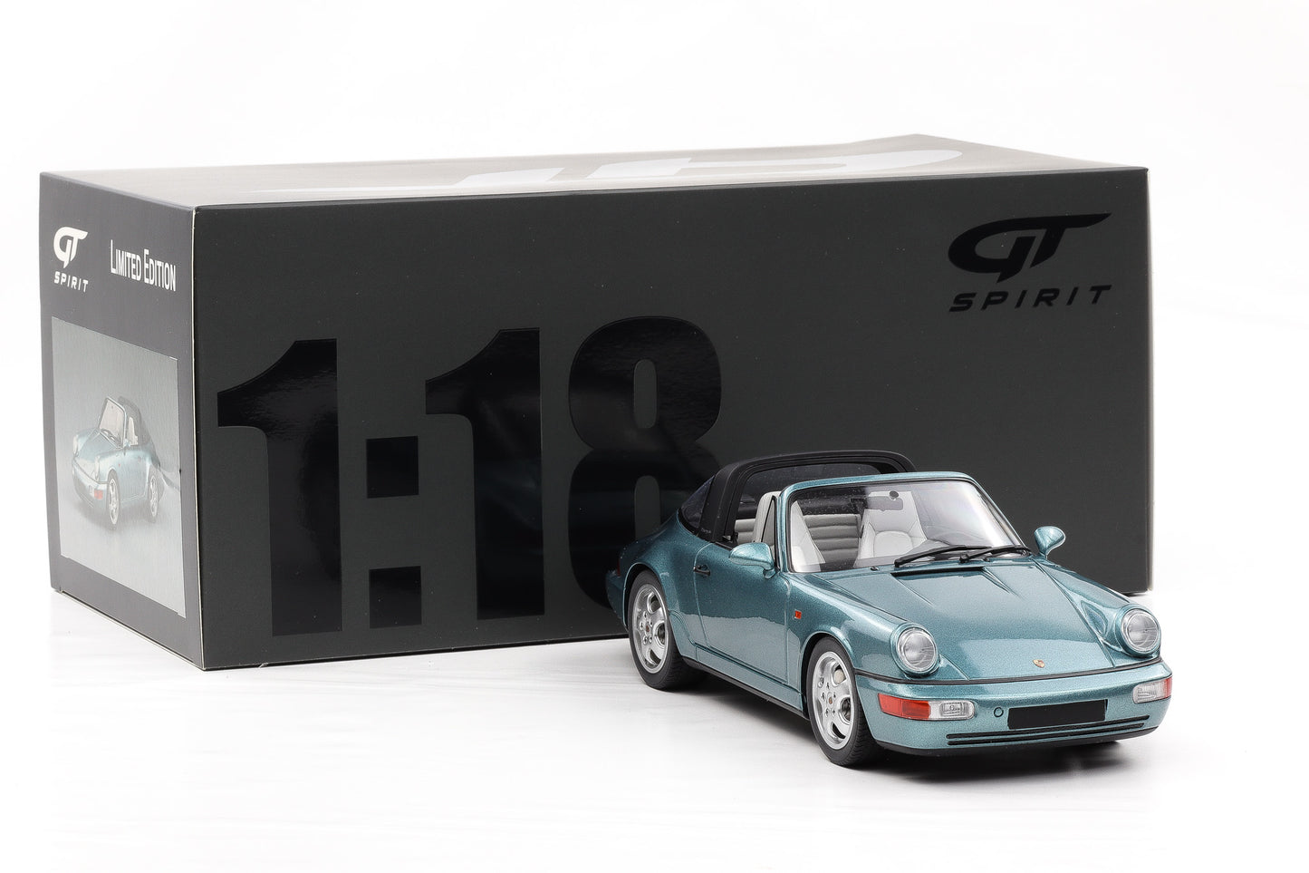 1:18 GT Spirit Porsche 911 964 Targa 1991 türkis metallic GT805 mit Vitrine