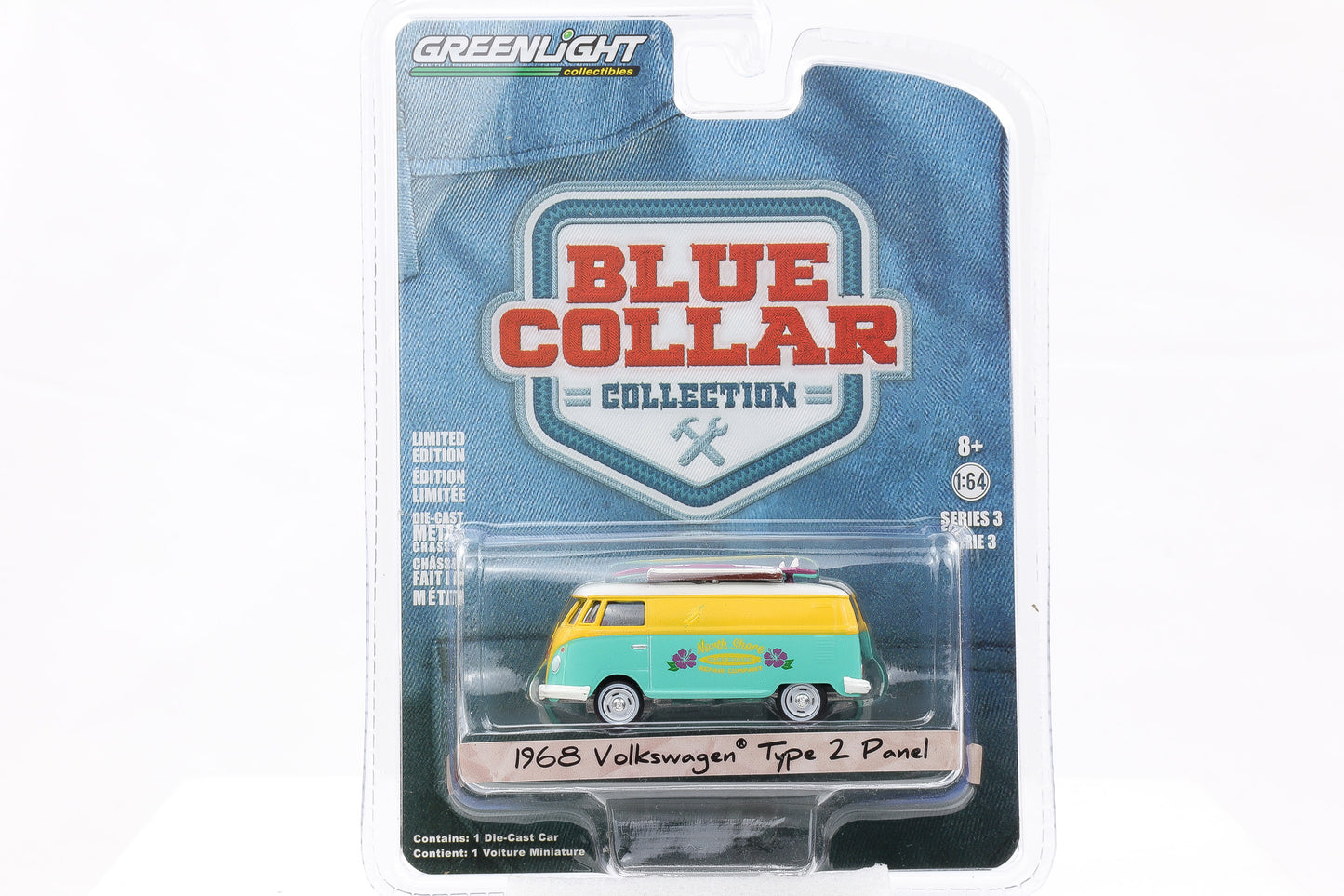 1:64 Greenlight 1968 Volkswagen Type 2 Panel gelb-türkis Blue Collar Collection