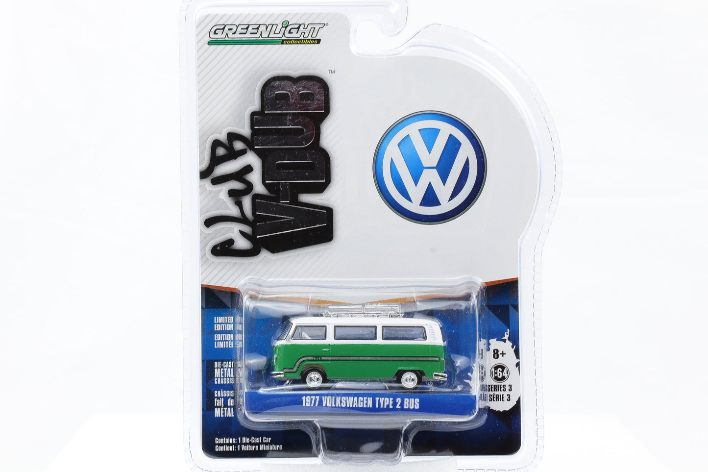 1:64 Greenlight 1977 Volkswagen Type 2 Bus weiß-grün Club V-DUB Series