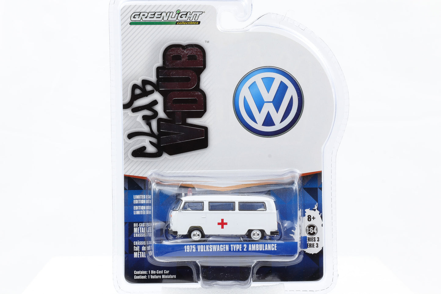 1:64 Greenlight 1975 Volkswagen Type 2 Ambulance weiß Club V-DUB Series