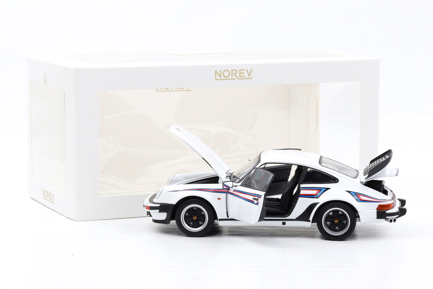 1:18 Norev Porsche 911 930 Turbo 3.3 weiss mit Martini Streifen 1980 187668