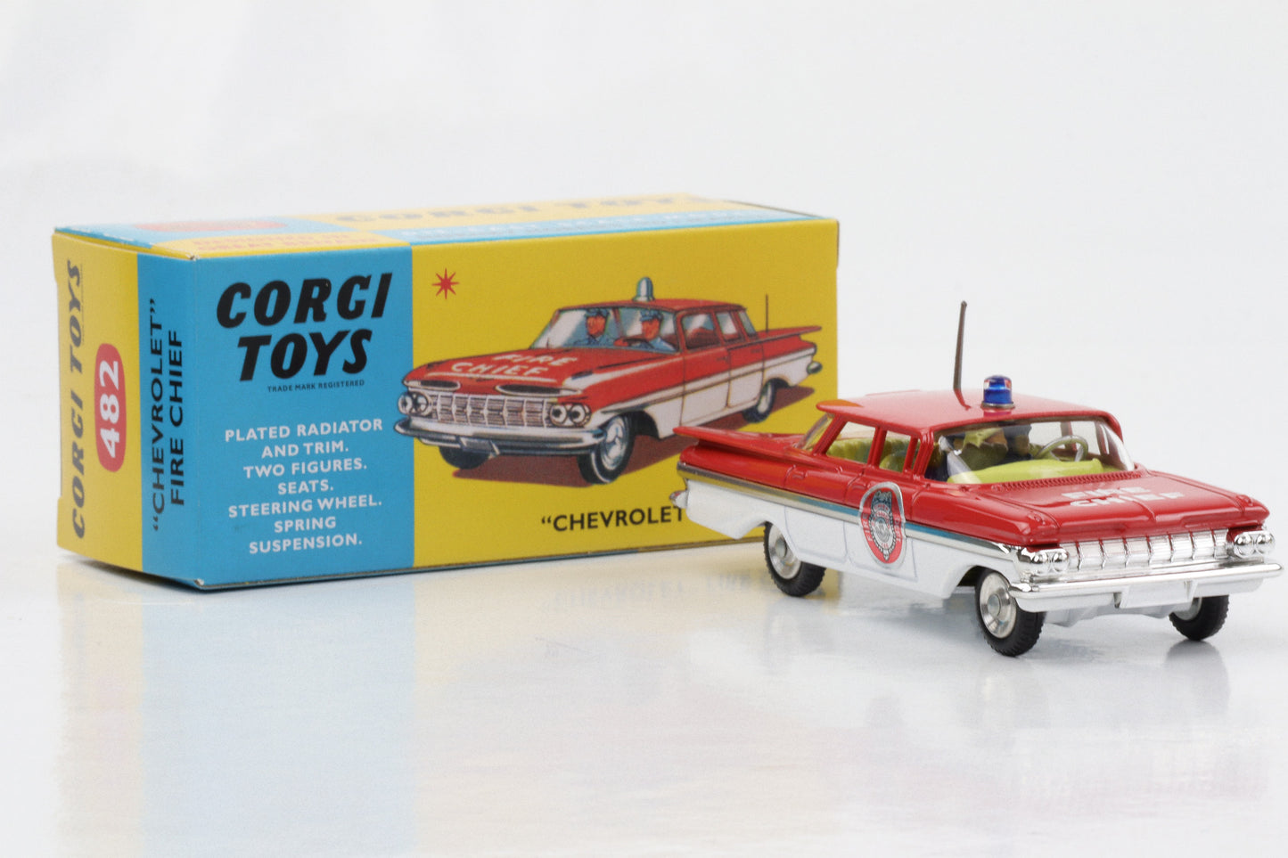 1:50 Corgi Toys Chevrolet Fire Chief Feuerwehrauto  Insassen rot-weiß Nr. 482 Repro