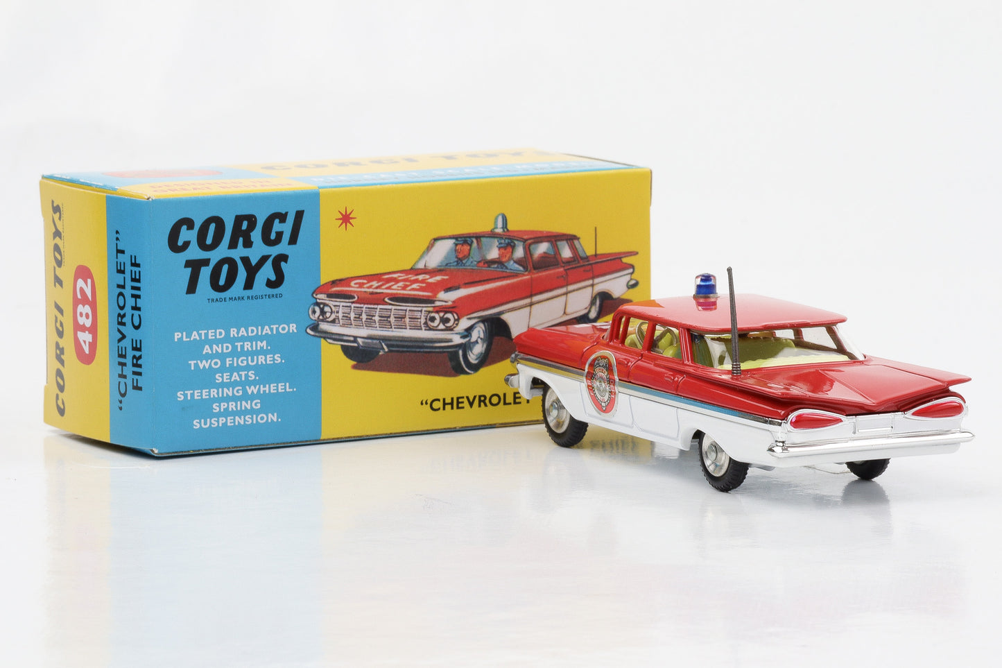 1:50 Corgi Toys Chevrolet Fire Chief Feuerwehrauto  Insassen rot-weiß Nr. 482 Repro