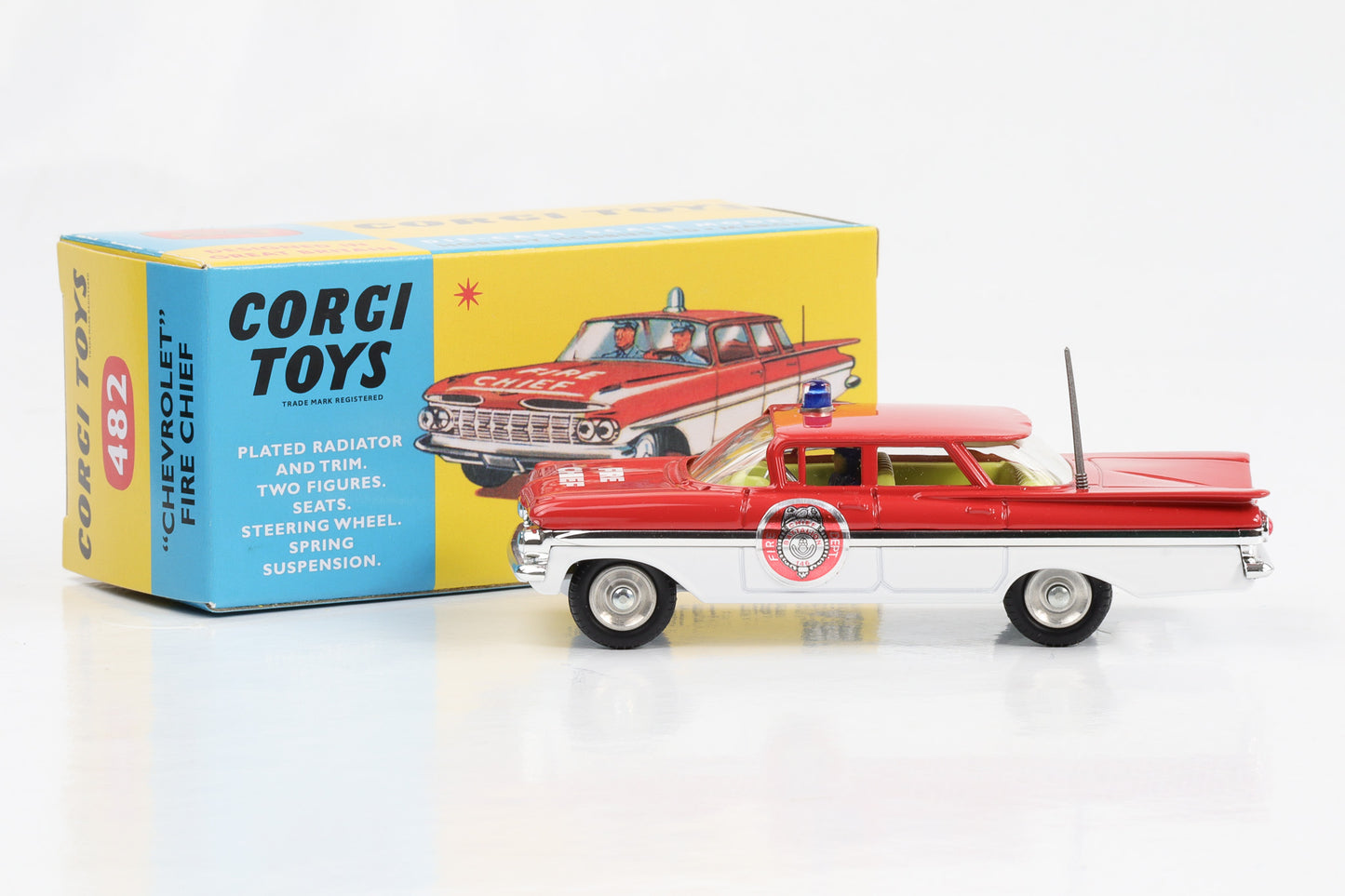 1:50 Corgi Toys Chevrolet Fire Chief Feuerwehrauto  Insassen rot-weiß Nr. 482 Repro