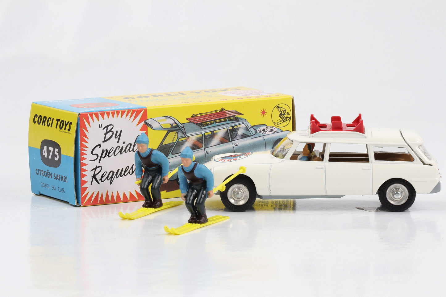 1:48 Corgi Toys Citroen Safari Corgi Ski Club Figur Gepäckträger Nr. 475 Repro