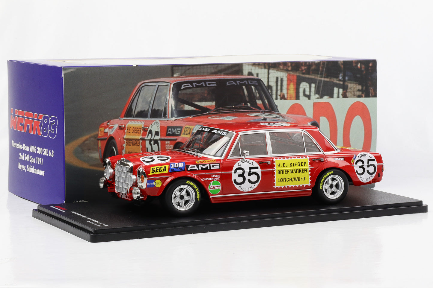 1:18 Werk83 Mercedes-Benz AMG 300 SEL 6.3 24h Spa 1971 #35 Rote Sau diecast