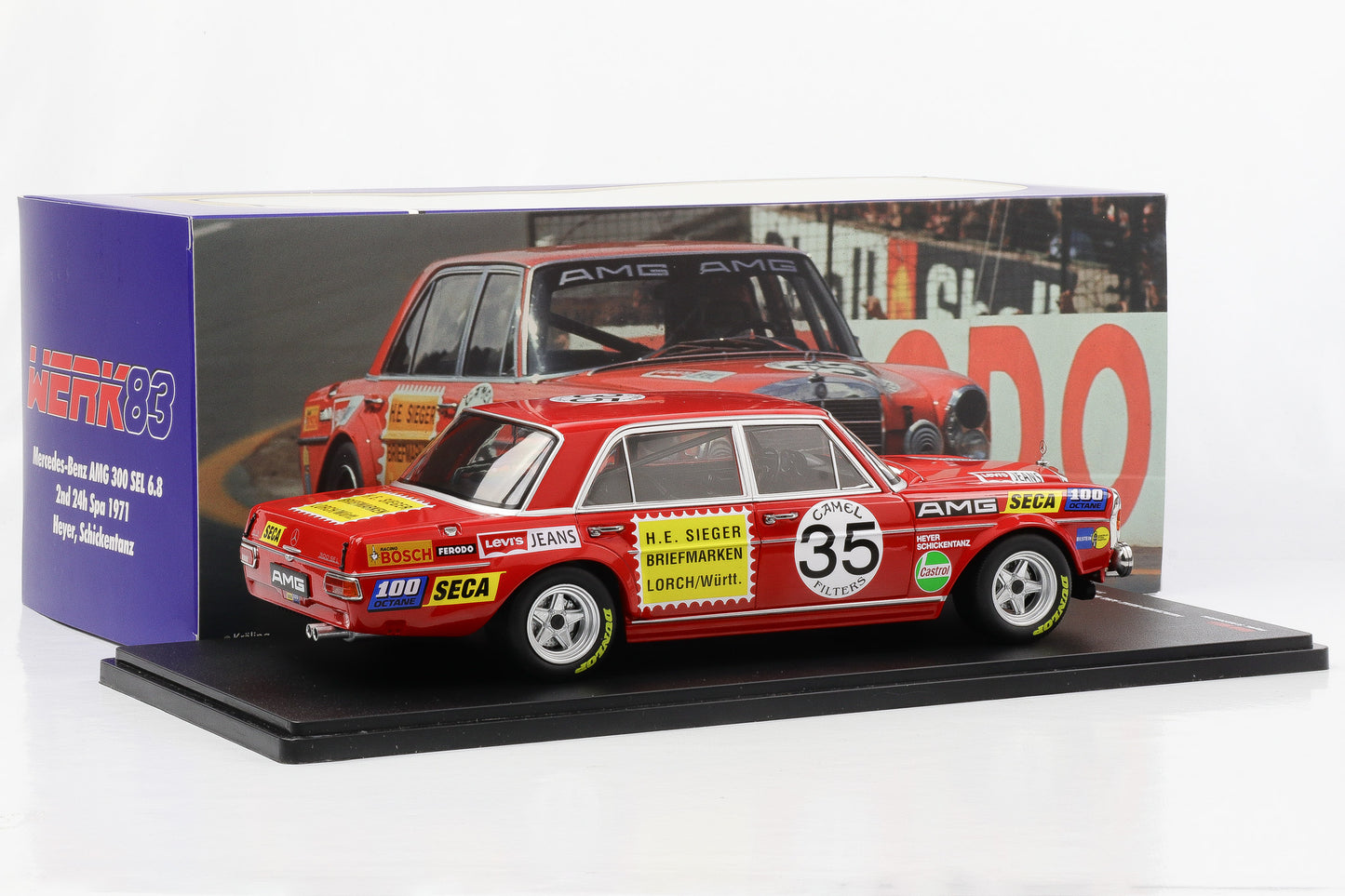 1:18 Werk83 Mercedes-Benz AMG 300 SEL 6.3 24h Spa 1971 #35 Rote Sau diecast