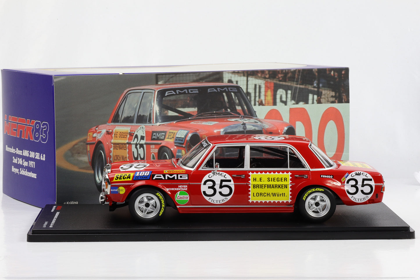 1:18 Werk83 Mercedes-Benz AMG 300 SEL 6.3 24h Spa 1971 #35 Rote Sau diecast