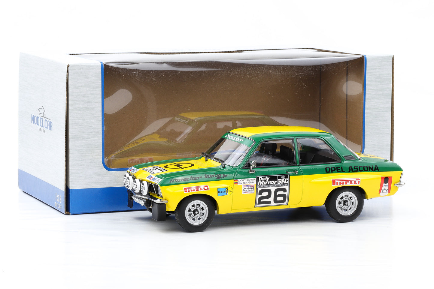 1:18 Opel Ascona 1.9 SR #26 Lombard RAC Rallye 1973 Röhrl Berger MCG