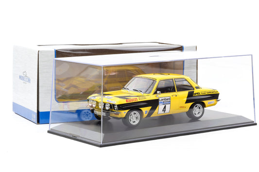 1:18 Opel Ascona 1.9 SR #4 5th Lombard RAC 1974 Röhrl Berger MCG + Vitrine