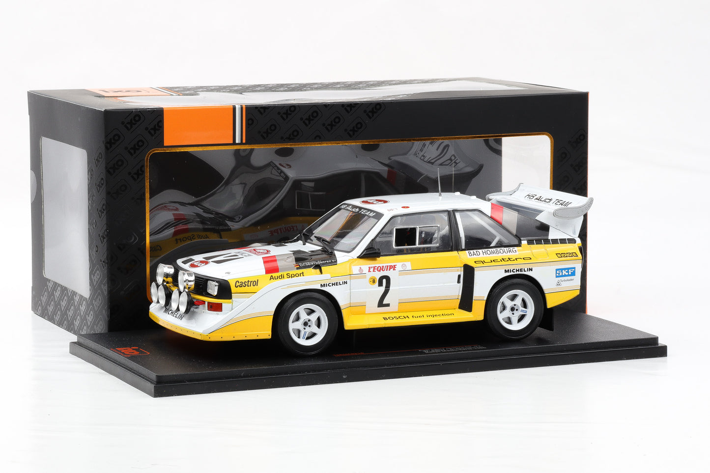 1:18 IXO Audi Sport Quattro S1 E2 #2 4th Rallye Monte Carlo 1986 Röhrl Geistdörfer