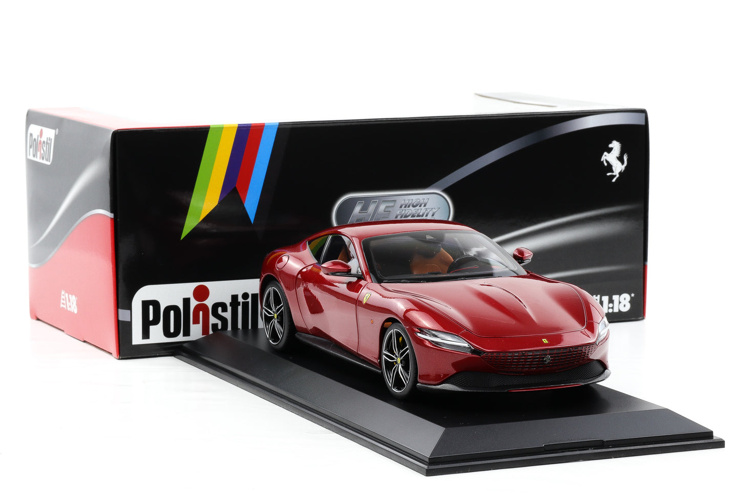 1:18 Polistil Ferrari Roma Coupe 2019 Rosso Magma red metallic full opening