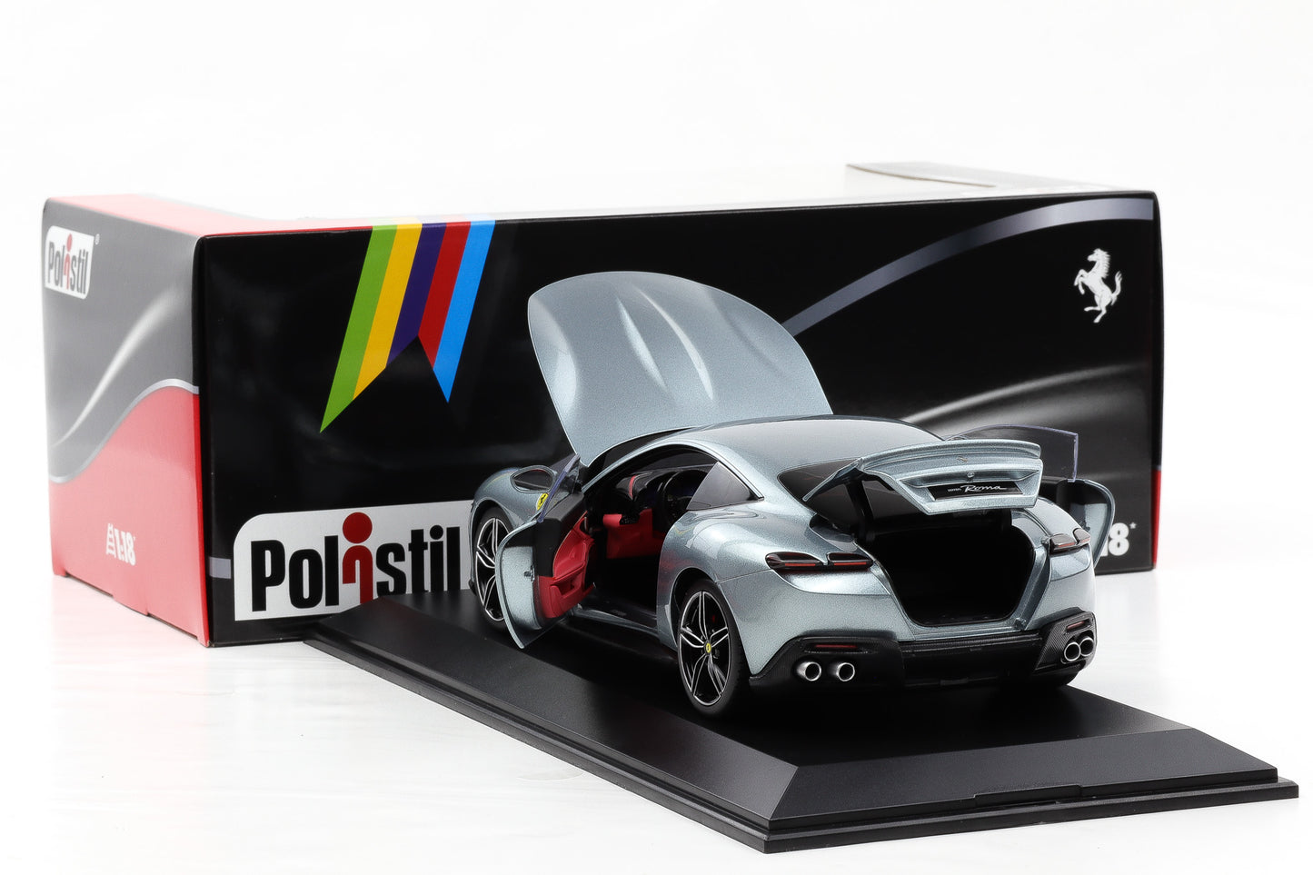 1:18 Polistil Ferrari Roma Coupe 2019 Grigio Titan grey metallic full opening