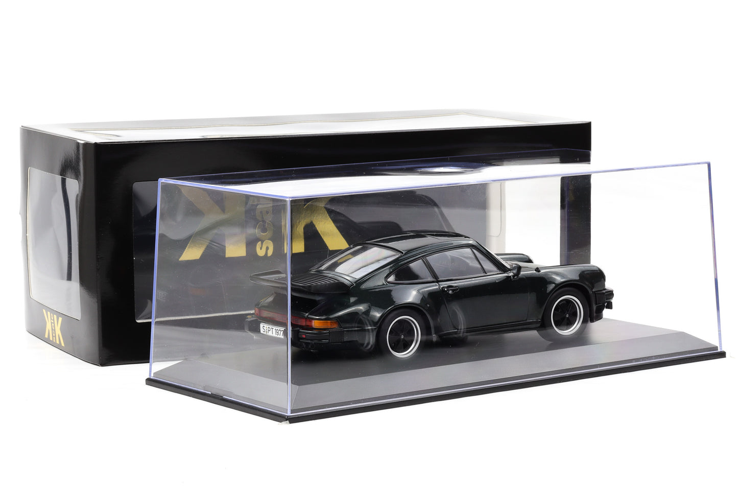 1:18 Porsche 911 930 Turbo 3.3 Coupe 1977 oakgrün KK Scale + Vitrine