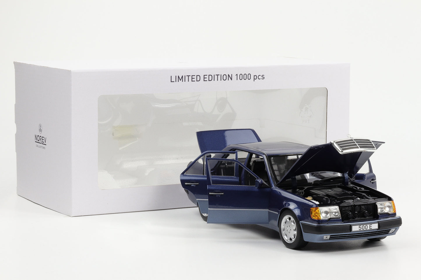1:18 Norev Mercedes-Benz 500 E W124 5.0 V8 Limousine 1990 nautic blau metallic