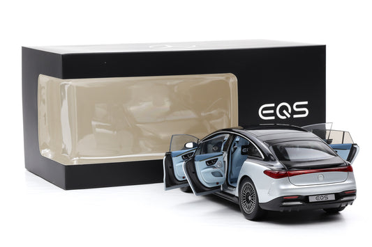 1:18 Mercedes-Benz EQS AMG Line schwarz silber Lichtfunktion NZG Dealer
