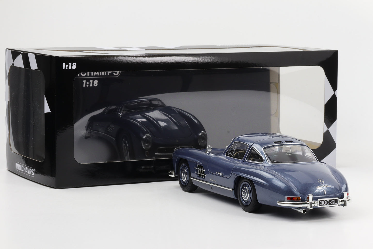 1:18 Mercedes-Benz 300 SL Flügeltürer Gullwing blau metallic W198 Minichamps