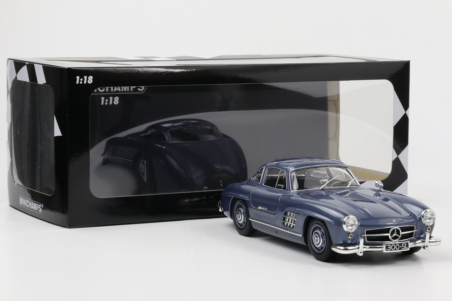 1:18 Mercedes-Benz 300 SL Flügeltürer Gullwing blau metallic W198 Minichamps