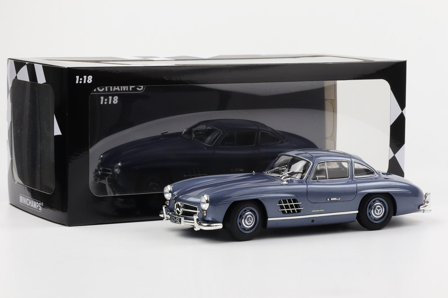1:18 Mercedes-Benz 300 SL Flügeltürer Gullwing blau metallic W198 Minichamps