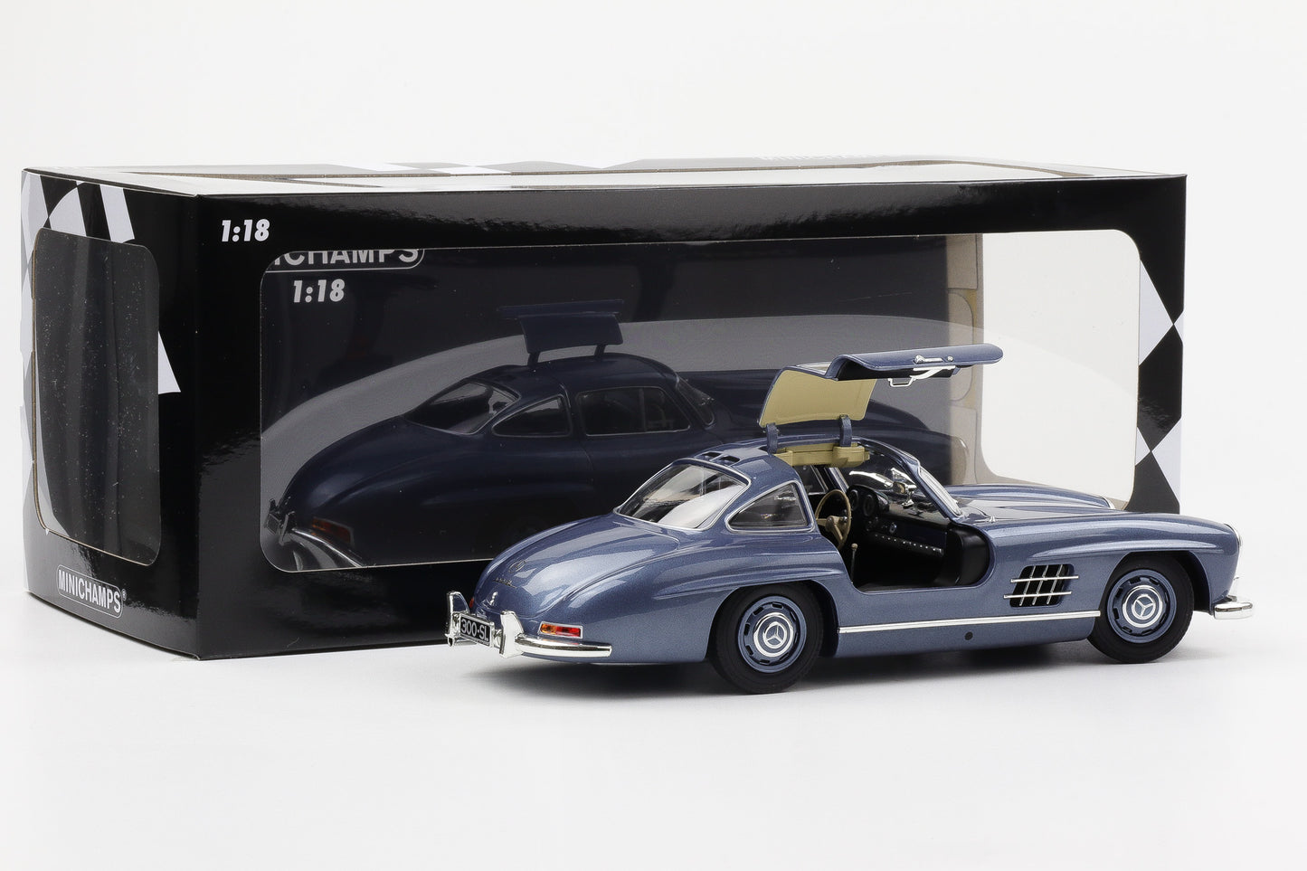 1:18 Mercedes-Benz 300 SL Flügeltürer Gullwing blau metallic W198 Minichamps