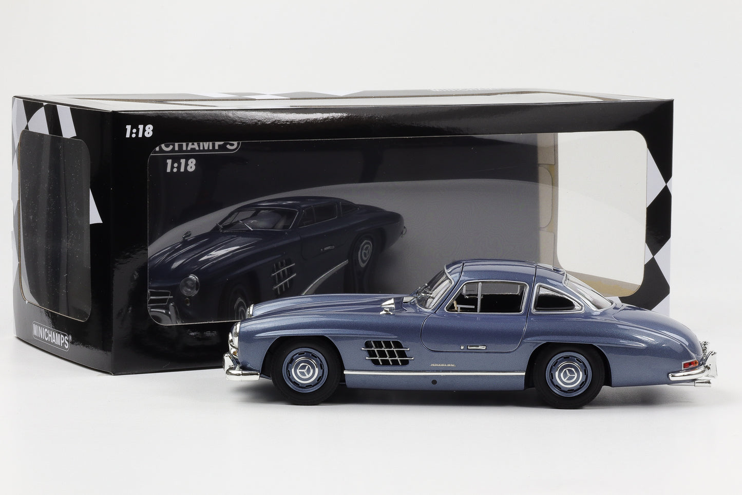 1:18 Mercedes-Benz 300 SL Flügeltürer Gullwing blau metallic W198 Minichamps