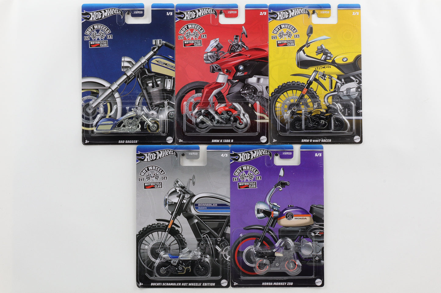 1:64 Hot Wheels Motorcycle Club Set 5 pcs Bagger BMW Ducati Monkey GDG44-977