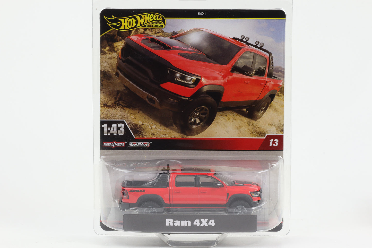 1:43 Hot Wheels Premium 2024 Real Riders Ram 4x4 Pickup red black