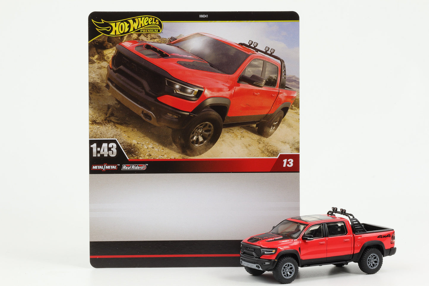 1:43 Hot Wheels Premium 2024 Real Riders Ram 4x4 Pickup red black