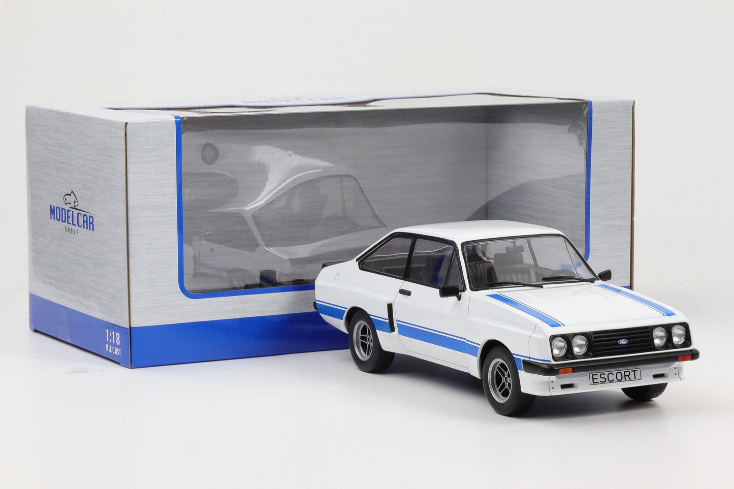 1:18 MCG Ford Escort MK II RS 2000 X-pack weiß mit Streifen Dekor MCG18350