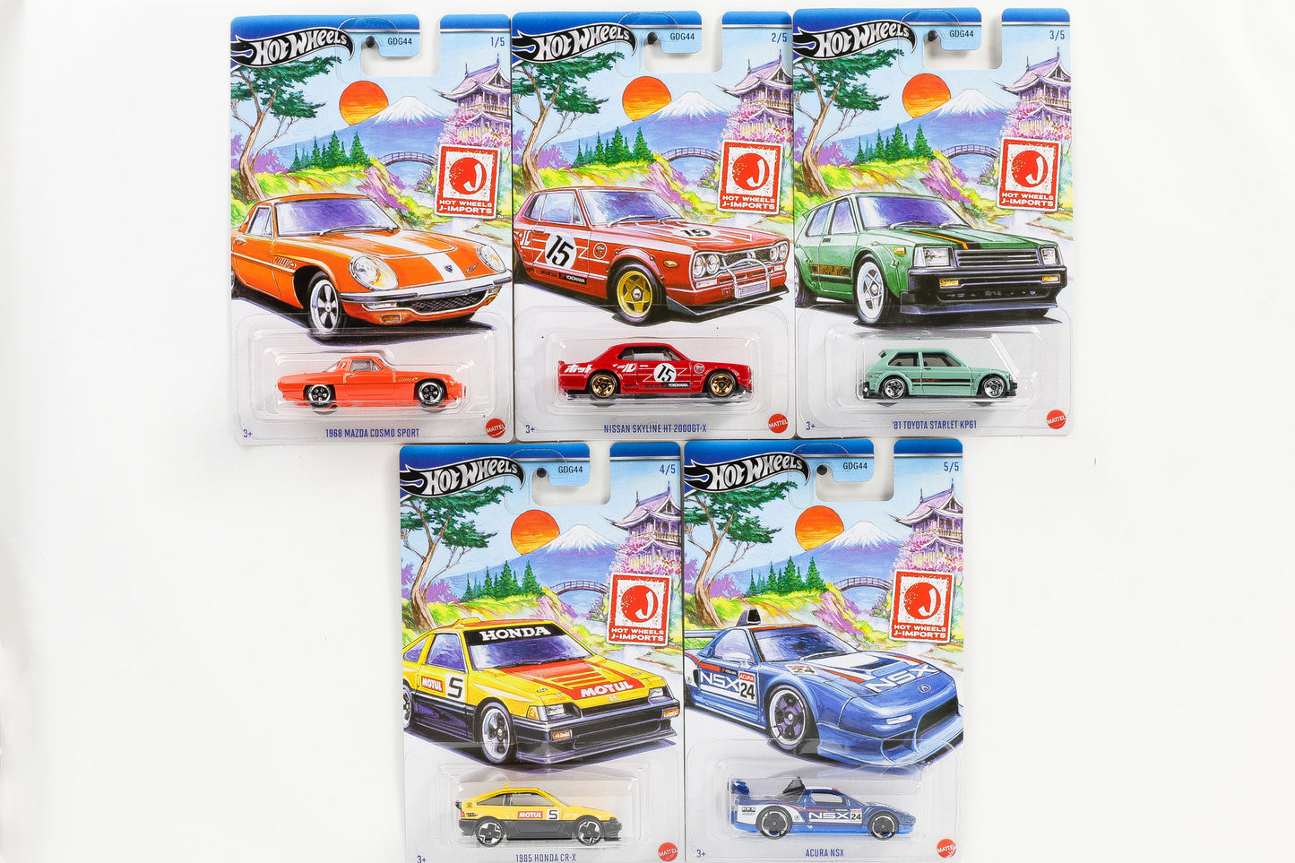 1:64 Hot Wheels Japan J-Imports 5 Car Set Nissan Mazda Toyota Honda