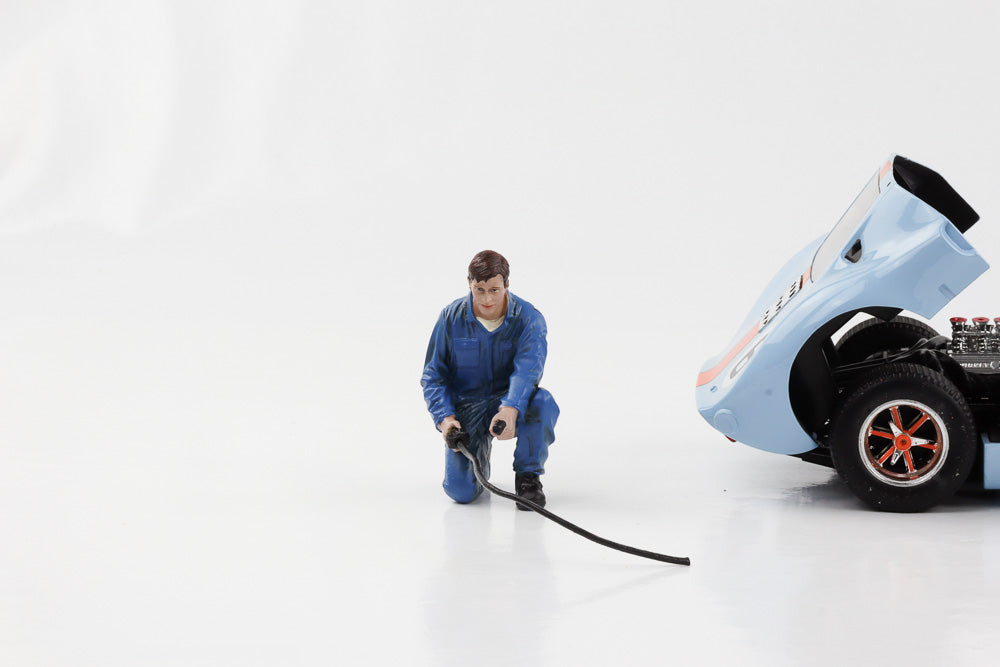 1:18 Figur Mechaniker Tony Anzug blau Reifendruck American Diorama Figuren