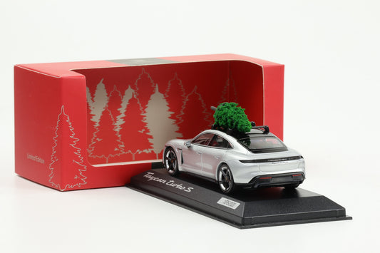 1:43 Porsche Taycan Turbo S Dolomitsilber Tannenbaum X-mas Minichamps WAP