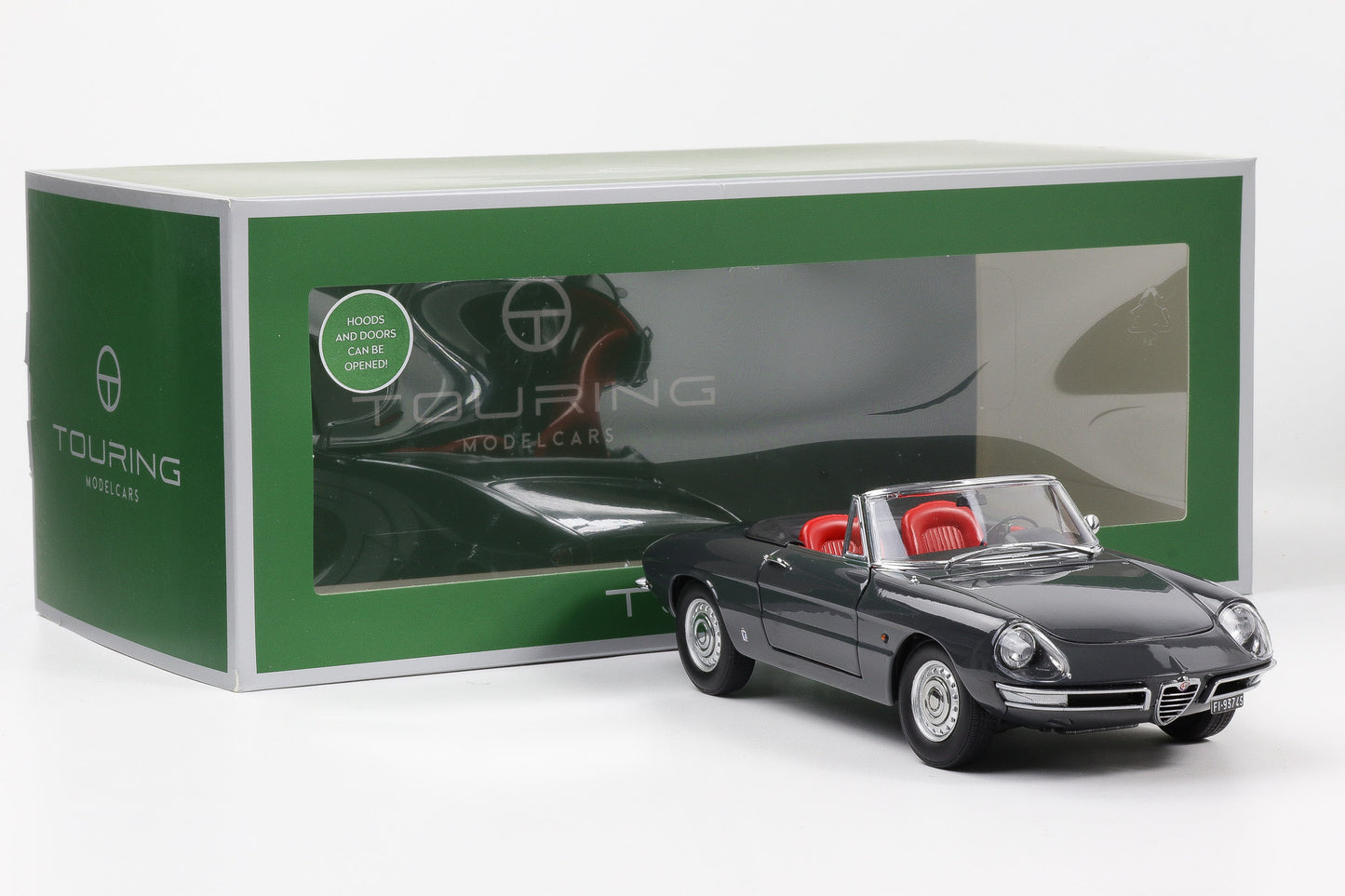1:18 Touring Modelcars Alfa Romeo Duetto Spider 1966 dunkelgrau full opening