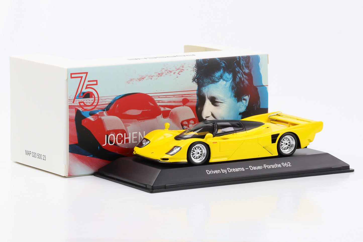 1:43 Porsche 962 Driven by Dreams Jochen Dauer 75 Jahre gelb Spark Dealer