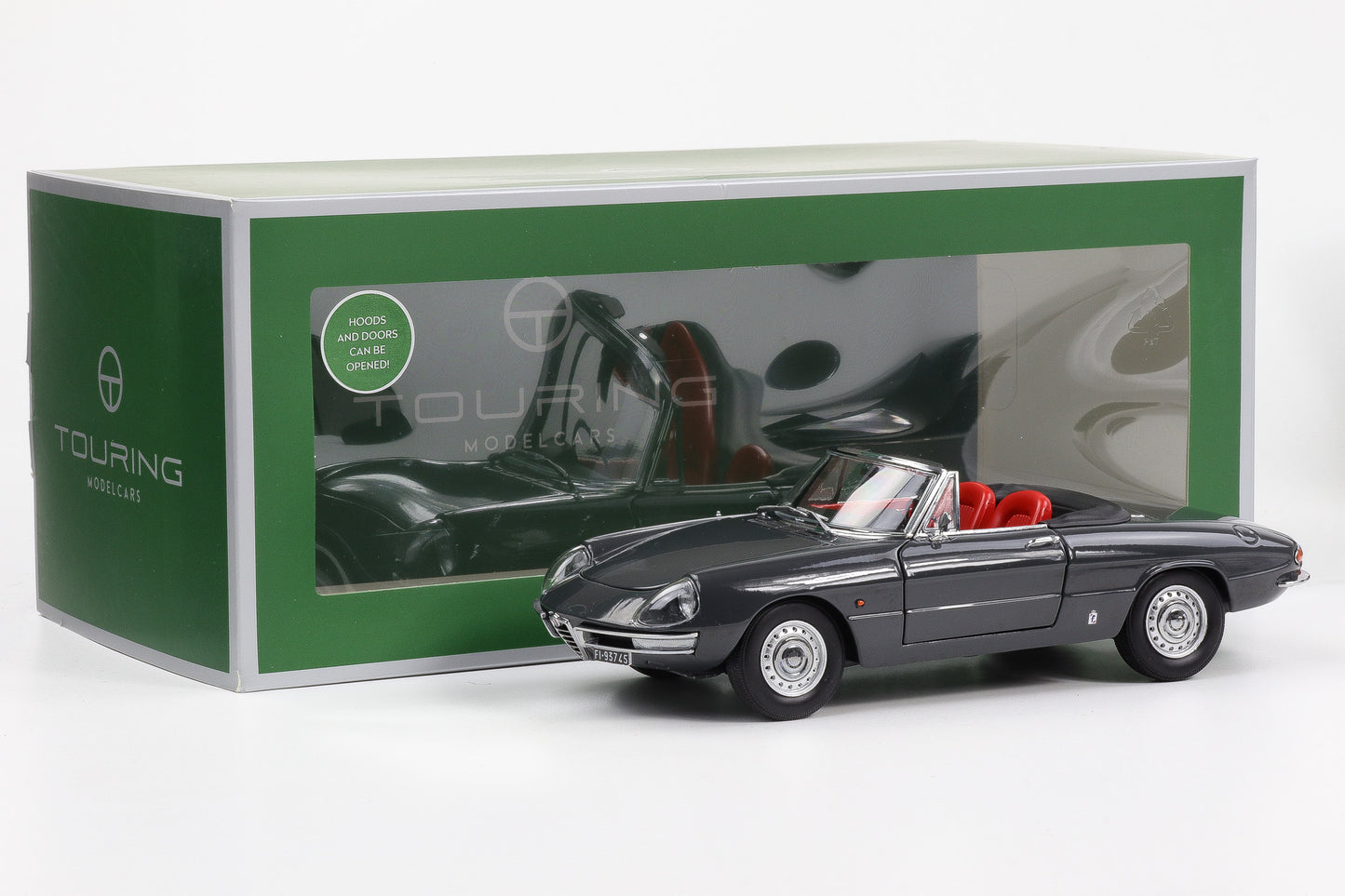 1:18 Touring Modelcars Alfa Romeo Duetto Spider 1966 dunkelgrau full opening