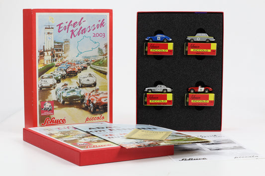 1:90 Schuco Piccolo Set Eifel Klassik 2003 Porsche BMW Mercedes Austin Healey + Zertifikat Limitiert 2222 Stk.