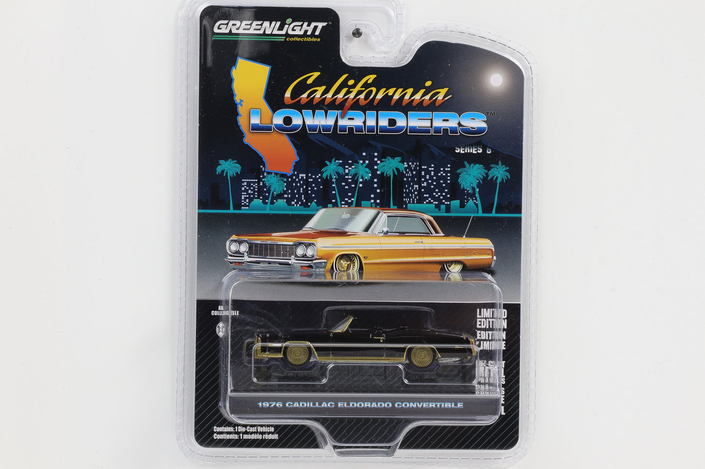 1:64 Greenlight 1976 Cadillac Eldorado Convertable schwarz-gold California Lowriders Series 6
