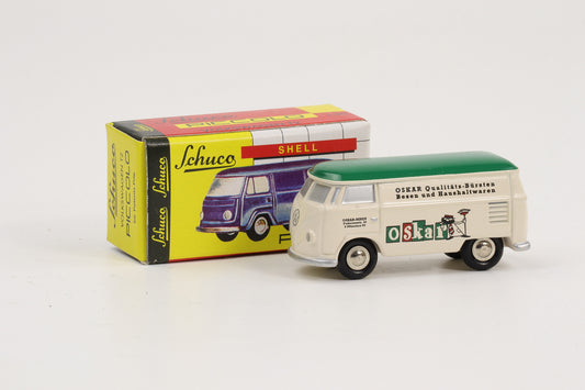 1:90 Schuco Piccolo VW T1 Bus Bulli Oskar Qualitätsbürsten Besen und Haushaltswaren grün-beige
