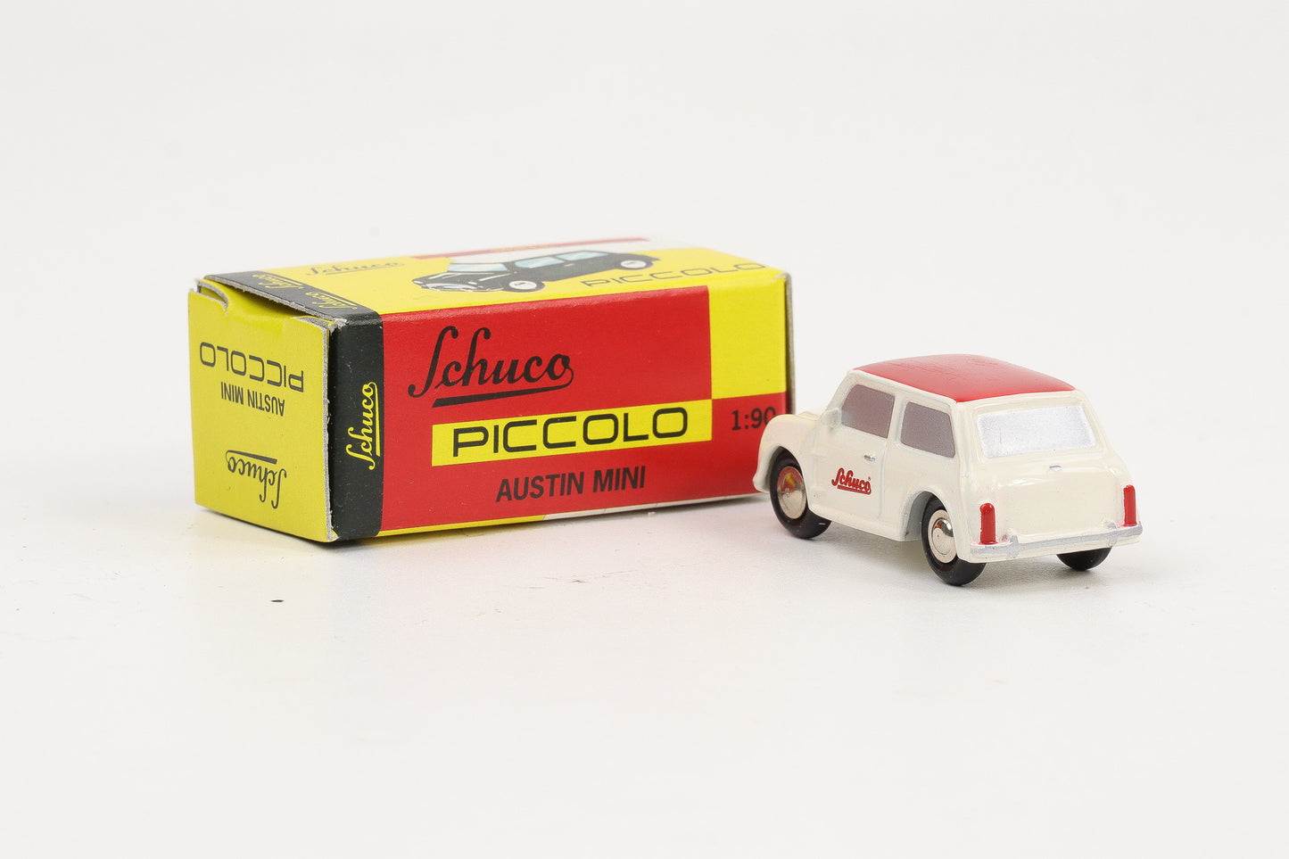 1:90 Schuco Piccolo Austin Mini Cooper Messe 1998 weiß-rot Art.Nr. 01331-AM