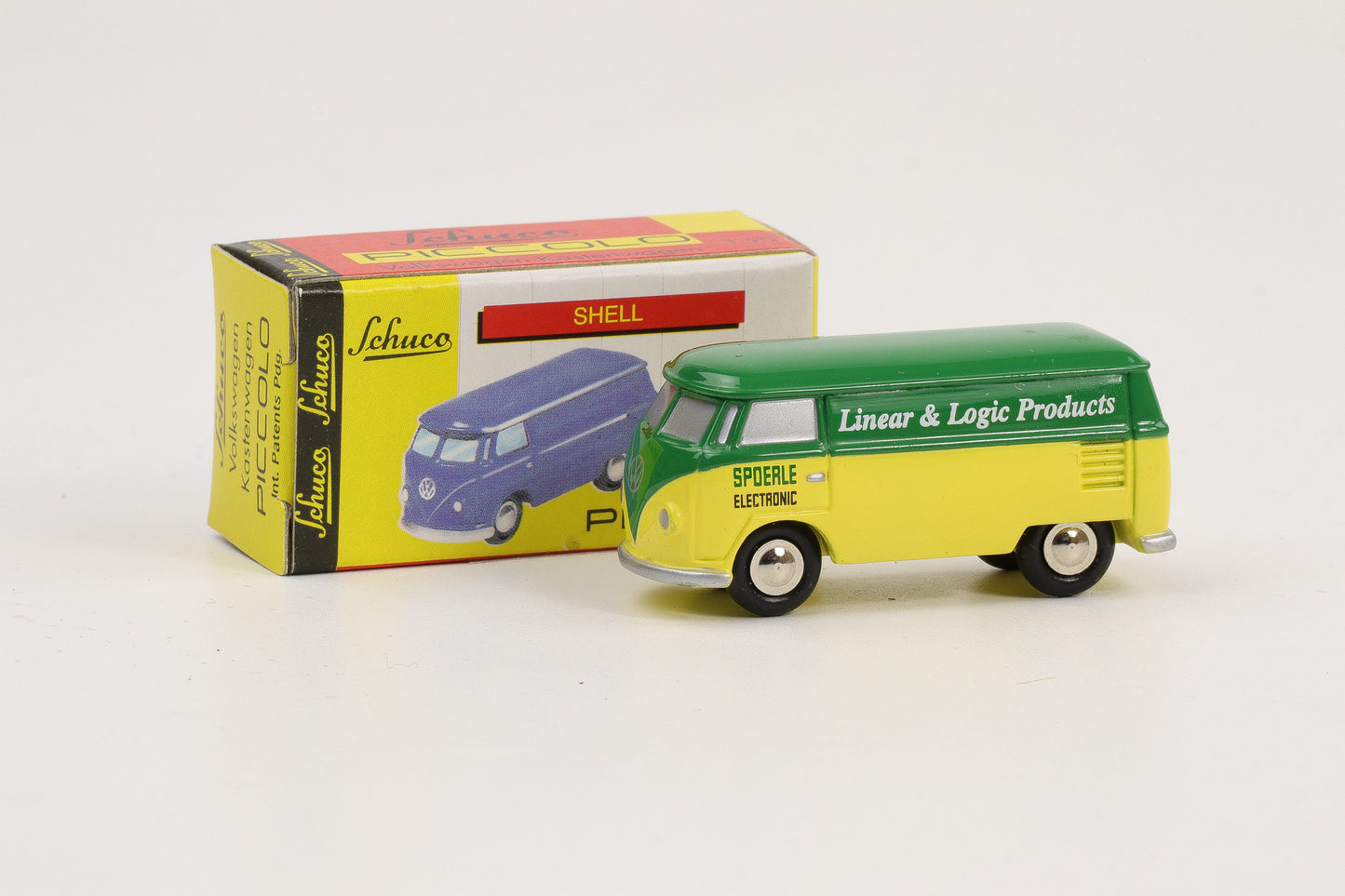 1:90 Schuco Piccolo VW T1 Bus Bulli Spoerle Linear & Logic Products grün-gelb