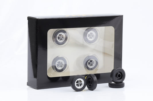 1:18 4 Felgen Set Opel Kadett B schwarz/silber 29mm mit Reifen KK-Scale