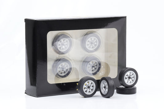 1:18 4 Felgen Set Porsche 924 silber 35mm mit Reifen KK-Scale