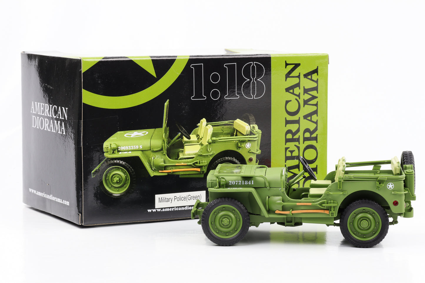1:18 Jeep Willys 1944 US Polizei Militärfahrzeug grün American Diorama