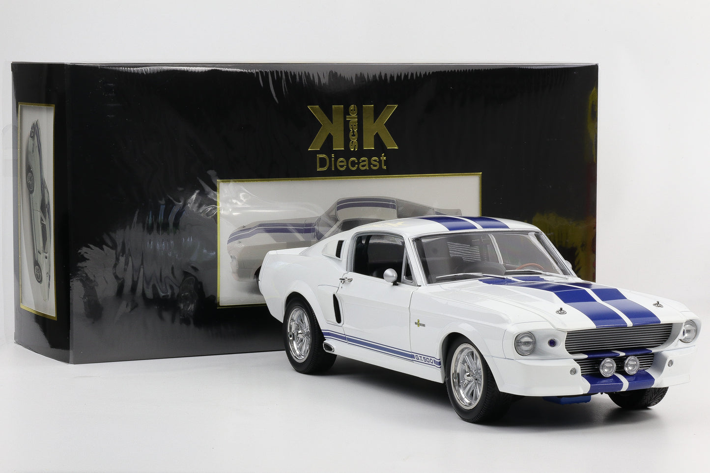 1:12 Ford Mustang Shelby GT500 1967 weiss blaue Streifen diecast KK-Scale