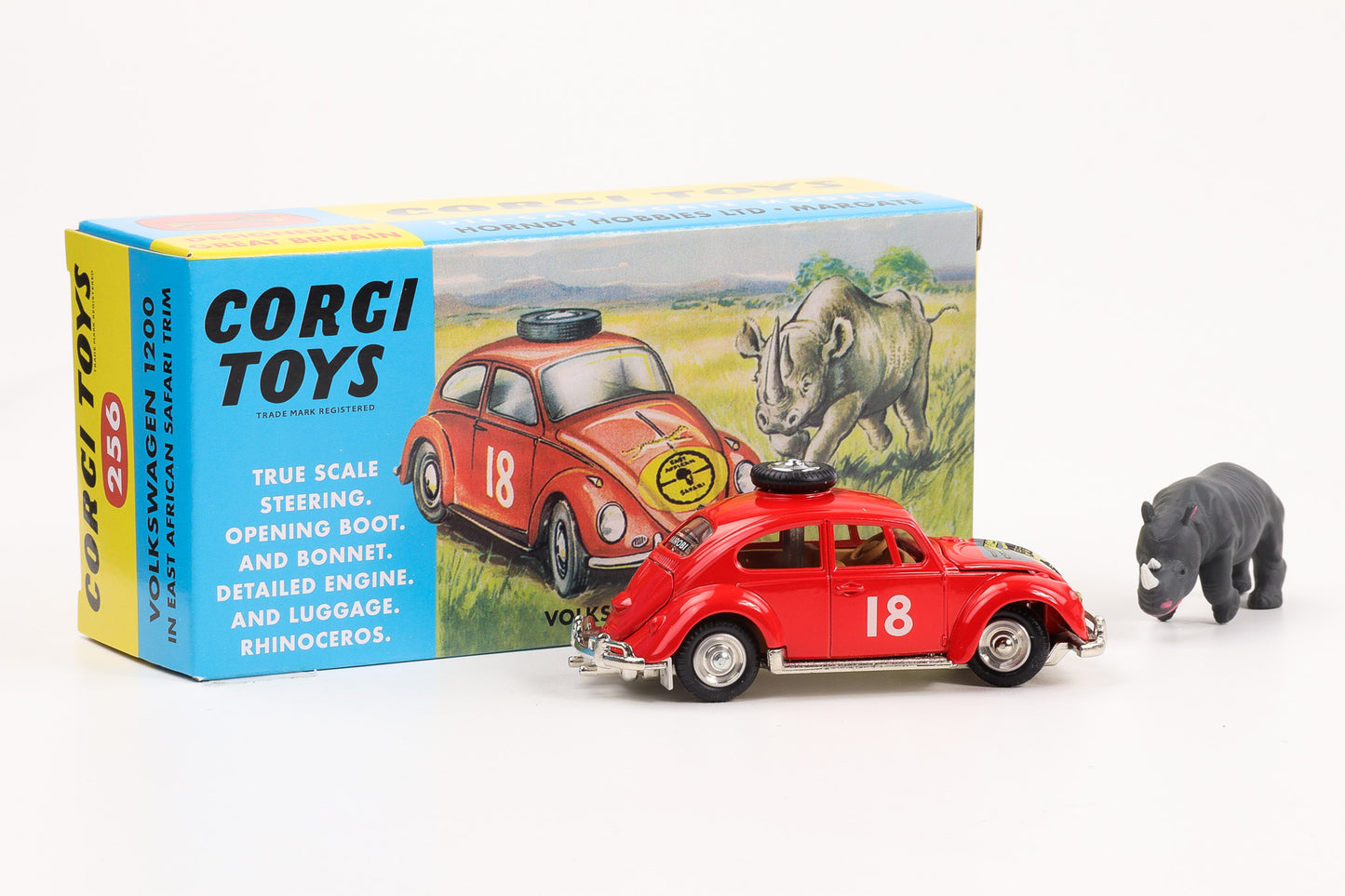 1:44 Corgi Toys Volkswagen VW Käfer Ostafrika-Safari rot + Zubehör - Nr. 256 Repro