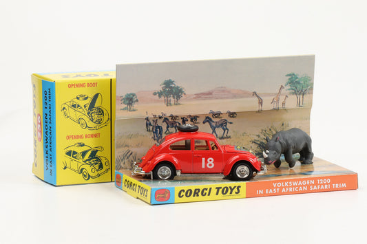 1:44 Corgi Toys Volkswagen VW Käfer Ostafrika-Safari rot + Zubehör - Nr. 256 Repro