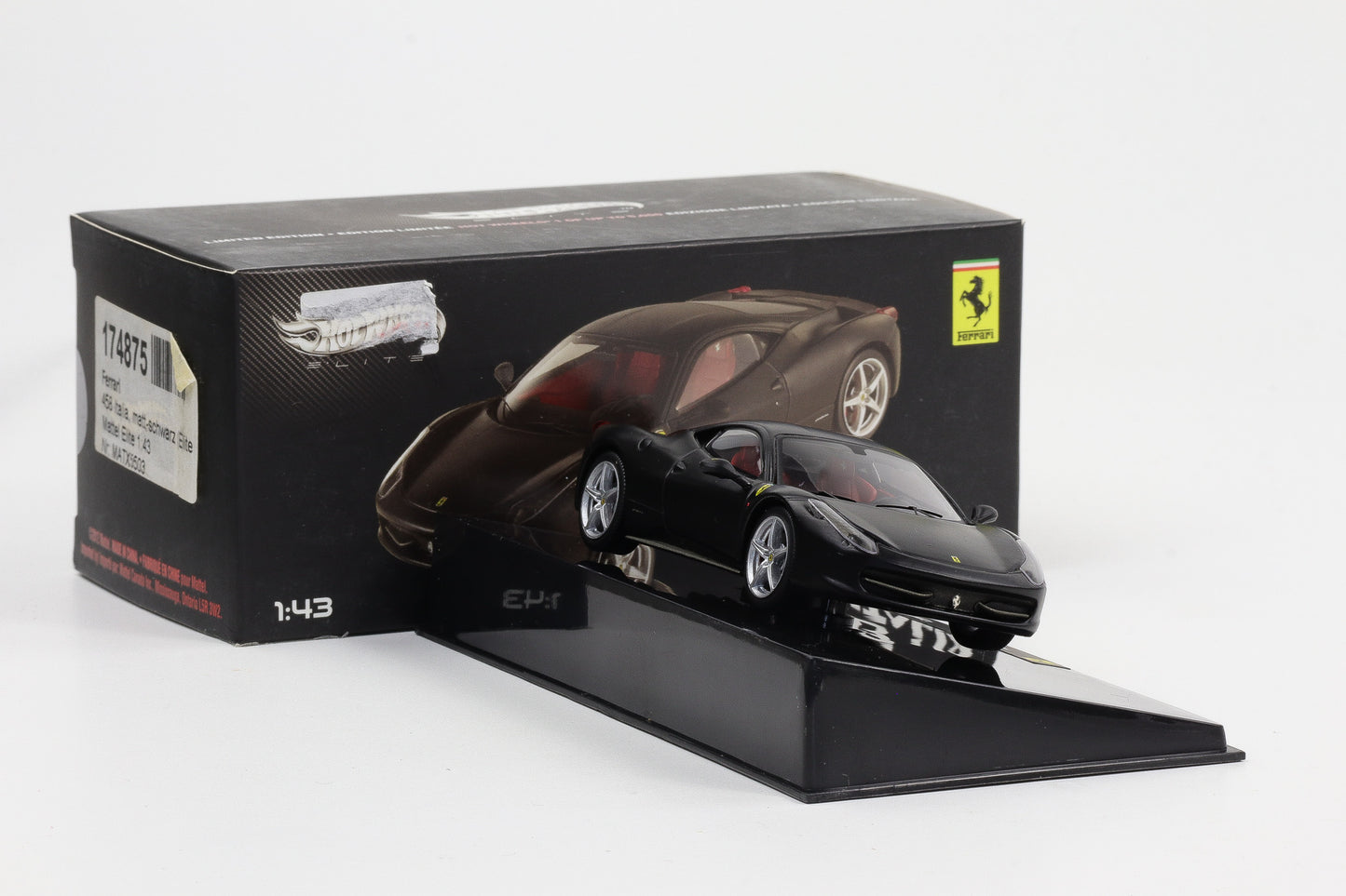 1:43 Hot Wheels Elite Ferrari 458 Italia schwarz matt X5503