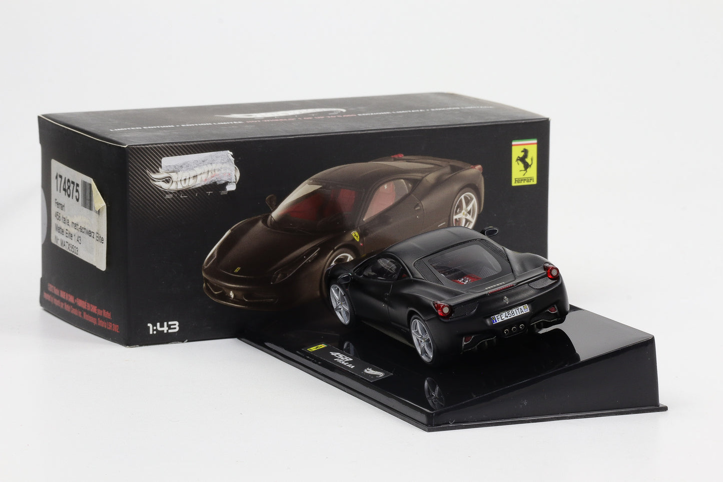 1:43 Hot Wheels Elite Ferrari 458 Italia schwarz matt X5503