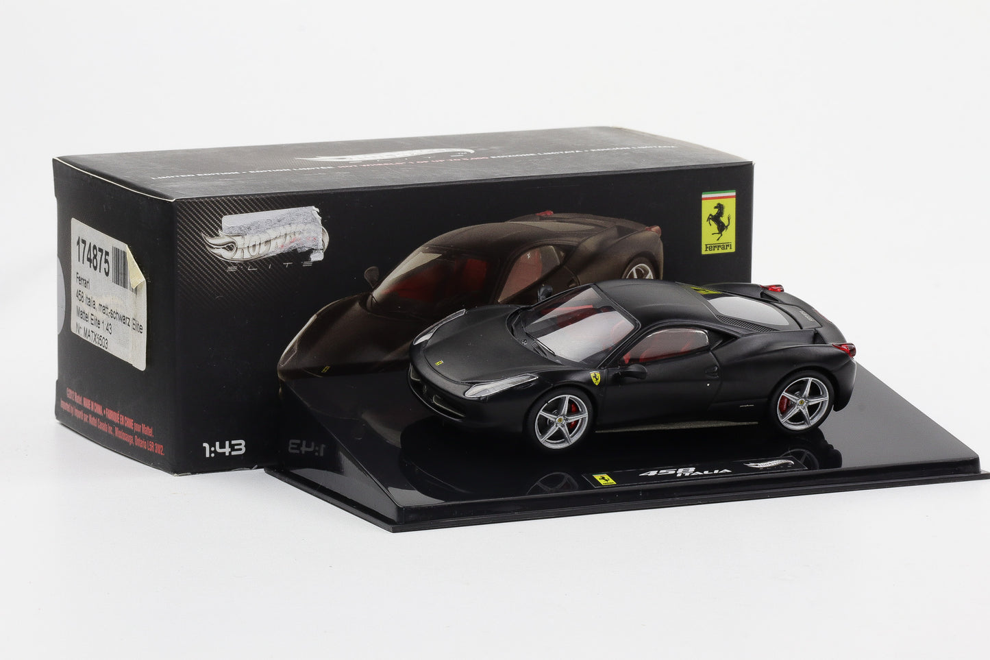 1:43 Hot Wheels Elite Ferrari 458 Italia schwarz matt X5503
